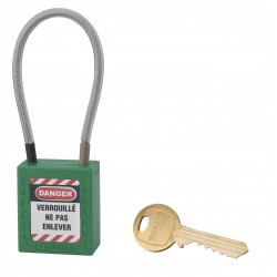 Λουκέτο πλαστικό lockout 38 χιλ. πράσινο με λαιμό απο συρματόσχοινο 150 χιλ. Φ4,76 1 κλειδί THIRARD THIRARD - 1
