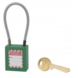 Λουκέτο πλαστικό lockout 38 χιλ. πράσινο με λαιμό απο συρματόσχοινο 150 χιλ. Φ4,76 1 κλειδί THIRARD THIRARD - 1 2