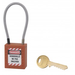 Λουκέτο πλαστικό lockout 38 χιλ. πορτοκαλί με λαιμό απο συρματόσχοινο 150 χιλ. Φ4,76 1 κλειδί THIRARD THIRARD - 1