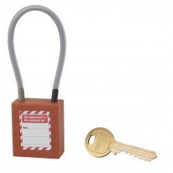 Λουκέτο πλαστικό lockout 38 χιλ. πορτοκαλί με λαιμό απο συρματόσχοινο 150 χιλ. Φ4,76 1 κλειδί THIRARD THIRARD - 1 2