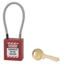 Λουκέτο πλαστικό lockout 38 χιλ. κόκκινο με λαιμό απο συρματόσχοινο 150 χιλ. Φ4,76 1 κλειδί THIRARD THIRARD - 1