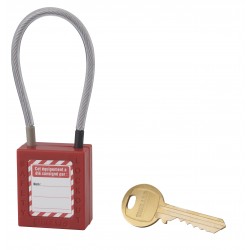 Λουκέτο πλαστικό lockout 38 χιλ. κόκκινο με λαιμό απο συρματόσχοινο 150 χιλ. Φ4,76 1 κλειδί THIRARD THIRARD - 1 2