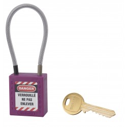 Λουκέτο πλαστικό lockout 38 χιλ. μωβ με λαιμό απο συρματόσχοινο 150 χιλ. Φ4,76 1 κλειδί THIRARD THIRARD - 1