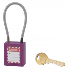 Λουκέτο πλαστικό lockout 38 χιλ. μωβ με λαιμό απο συρματόσχοινο 150 χιλ. Φ4,76 1 κλειδί THIRARD THIRARD - 1 2