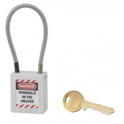 Λουκέτο πλαστικό lockout 38 χιλ. λευκό με λαιμό απο συρματόσχοινο 150 χιλ. Φ4,76 1 κλειδί THIRARD THIRARD - 1