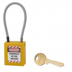 Λουκέτο πλαστικό lockout 38 χιλ. κίτρινο με λαιμό απο συρματόσχοινο 150 χιλ. Φ4,76 1 κλειδί THIRARD THIRARD - 1