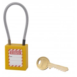 Λουκέτο πλαστικό lockout 38 χιλ. κίτρινο με λαιμό απο συρματόσχοινο 150 χιλ. Φ4,76 1 κλειδί THIRARD THIRARD - 1 2