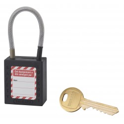 Λουκέτο πλαστικό lockout 38 χιλ. μαύρομε λαιμό απο συρματόσχοινο 90 χιλ. Φ4,76 1 κλειδί THIRARD THIRARD - 1 2
