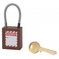 Λουκέτο πλαστικό lockout 38 χιλ. καφέ με λαιμό απο συρματόσχοινο 90 χιλ. Φ4,76 1 κλειδί THIRARD THIRARD - 1 2