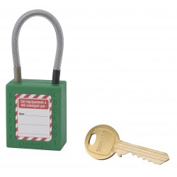 Λουκέτο πλαστικό lockout 38 χιλ. πράσινο με λαιμό απο συρματόσχοινο 90 χιλ. Φ4,761 κλειδί THIRARD THIRARD - 1 2