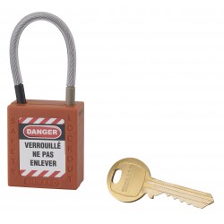 Λουκέτο πλαστικό lockout 38 χιλ. πορτοκαλί με λαιμό απο συρματόσχοινο 90 χιλ. Φ4,76 1 κλειδί THIRARD THIRARD - 1