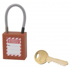 Λουκέτο πλαστικό lockout 38 χιλ. πορτοκαλί με λαιμό απο συρματόσχοινο 90 χιλ. Φ4,76 1 κλειδί THIRARD THIRARD - 1 2