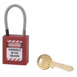 Λουκέτο πλαστικό lockout 38 χιλ. κόκκινο με λαιμό απο συρματόσχοινο 90 χιλ. Φ4,76 1 κλειδί THIRARD THIRARD - 1