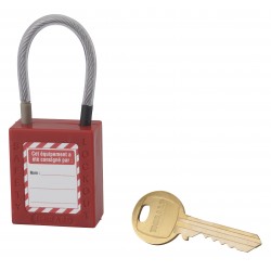 Λουκέτο πλαστικό lockout 38 χιλ. κόκκινο με λαιμό απο συρματόσχοινο 90 χιλ. Φ4,76 1 κλειδί THIRARD THIRARD - 1 2
