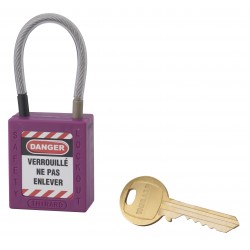 Λουκέτο πλαστικό lockout 38 χιλ. μωβ με λαιμό απο συρματόσχοινο 90 χιλ. Φ4,761 κλειδί THIRARD THIRARD - 1