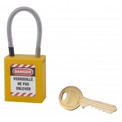 Λουκέτο πλαστικό lockout 38 χιλ. κίτρινο με λαιμό απο συρματόσχοινο 90 χιλ. Φ4,76 1 κλειδί THIRARD THIRARD - 1