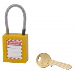 Λουκέτο πλαστικό lockout 38 χιλ. κίτρινο με λαιμό απο συρματόσχοινο 90 χιλ. Φ4,76 1 κλειδί THIRARD THIRARD - 1 2