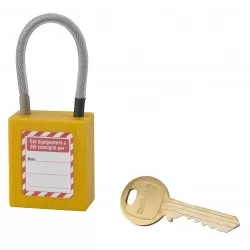 Λουκέτο πλαστικό lockout 38 χιλ. κίτρινο με λαιμό απο συρματόσχοινο 90 χιλ. Φ4,76 1 κλειδί THIRARD THIRARD - 1 2