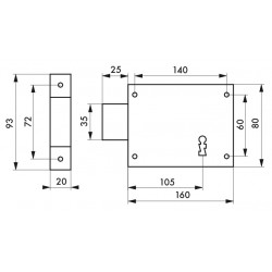 Κλειδαριά κουτιαστή 160 x 80 αριστερά 1 κλειδι THIRARD THIRARD - 1 2