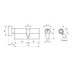 Κύλινδρος SA με πομολάκι νίκελ 40 x 30 - 3 κλειδιά THIRARD THIRARD - 1 2