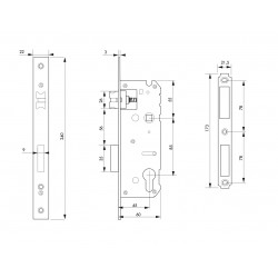 Κλειδαριά χωνευτή 45 x 85 τετράγωνη πλάκα inox THIRARD THIRARD - 1 2