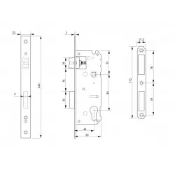 Κλειδαριά χωνευτή 45 x 85 τετράγωνη πλάκα inox THIRARD THIRARD - 1 2