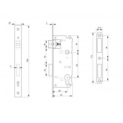 Κλειδαριά χωνευτή 50 x 85 τετράγωνη πλάκα inox THIRARD THIRARD - 1 2