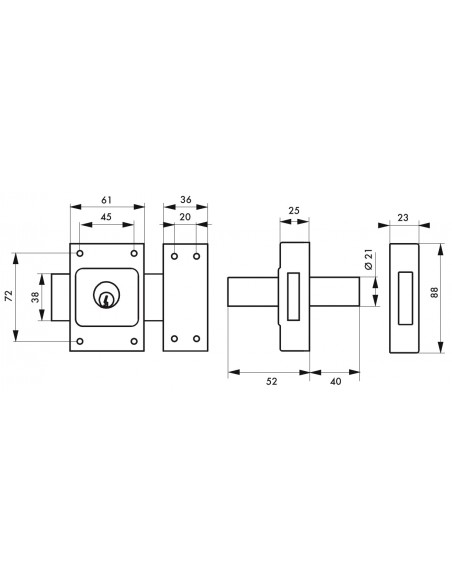 σχεδιάγραμμα διαστάσεων της πρόσθετης κλειδαριάς με κύλινδρο 40 χιλ ETENDARD - 3 κλειδιά THIRARD