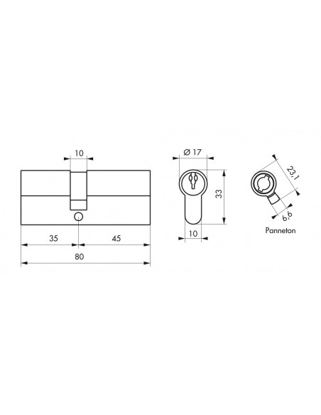 Κύλινδρος SA 35 x 45 νίκελ - 3 κλειδιά - Bίδα 40 χιλ. THIRARD THIRARD - 2