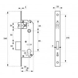 Κλειδαριά χωνευτή 35 x 85 THIRARD THIRARD - 1 2