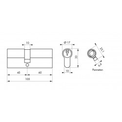 Κύλινδρος SA 45 x 60 νίκελ - 3 κλειδιά THIRARD THIRARD - 1 2