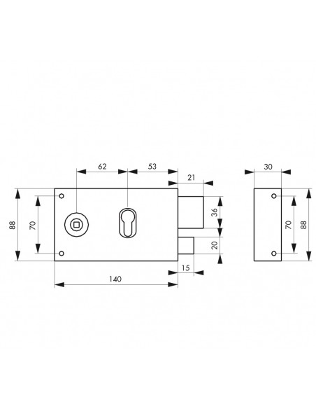 Κλειδαριά κουτιαστή οριζόντια αριστερή 140x88 κέντρο 53mm με υποδοχή κυλίνδρου europrofile και πόμολου THIRARD