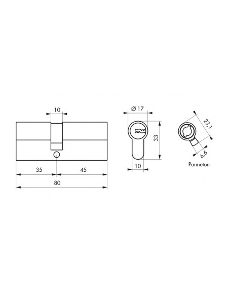 Κύλινδρος ασφαλείας TRANSIT 2 νίκελ - 35 x 45 - 4 κλειδιά THIRARD THIRARD - 2