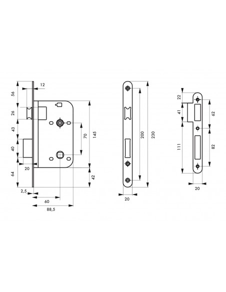 Κλειδαριά μεσόπορτας WC 60 x 70 THIRARD THIRARD - 2