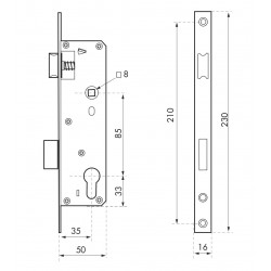Κλειδαριά πόρτας PVC 35 x 85 στενό προφίλ 16mm THIRARD THIRARD - 1 2