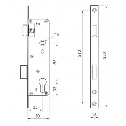 Κλειδαριά πόρτας PVC 35 x 85 στενό προφίλ 16mm THIRARD THIRARD - 1 2
