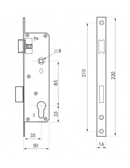 Κλειδαριά πόρτας PVC 35 x 85 στενό προφίλ 16mm THIRARD THIRARD - 2