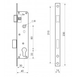 Κλειδαριά πόρτας PVC 30 x 85 στενό προφίλ 16mm THIRARD THIRARD - 1 2