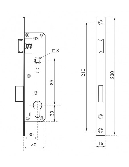 Κλειδαριά πόρτας PVC 30 x 85 στενό προφίλ 16mm THIRARD THIRARD - 2