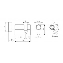 Κύλινδρος μισός HG5 με πομολο 30X10 νίκελ THIRARD THIRARD - 1 2