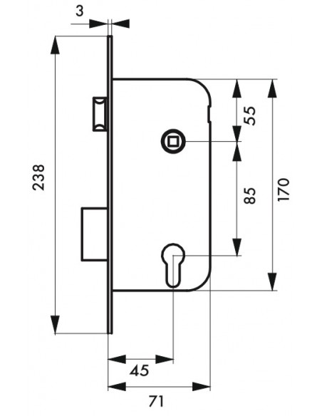 Κλειδαριά χωνευτή κυλίνδρου 45 x 85 χρυσή THIRARD THIRARD - 2