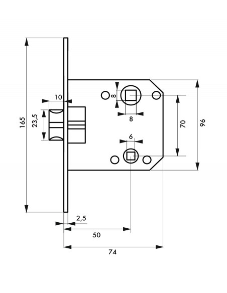 Κλειδαριά μεσόπορτας WC 50 x 70 THIRARD THIRARD - 2