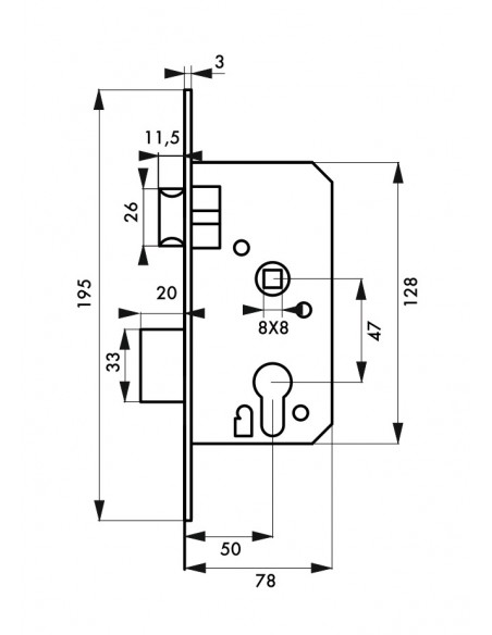 Κλειδαριά χωνευτή κυλίνδρου 50 x 47 νίκελ THIRARD THIRARD - 2