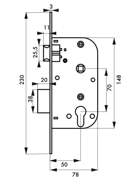 Κλειδαριά χωνευτή κυλίνδρου νίκελ 50 x 70 THIRARD THIRARD - 2