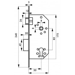 Κλειδαριά χωνευτή κυλίνδρου 50 x 85 χρυσή THIRARD THIRARD - 1 2