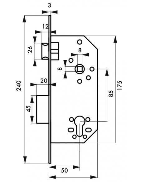 Κλειδαριά χωνευτή κυλίνδρου 50 x 85 χρυσή THIRARD THIRARD - 2