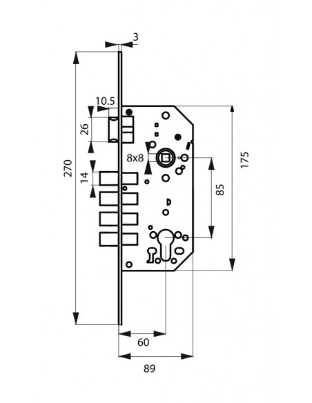 Κλειδαριά χωνευτή κυλίνδρου 60 x 85 νίκελ THIRARD THIRARD - 2