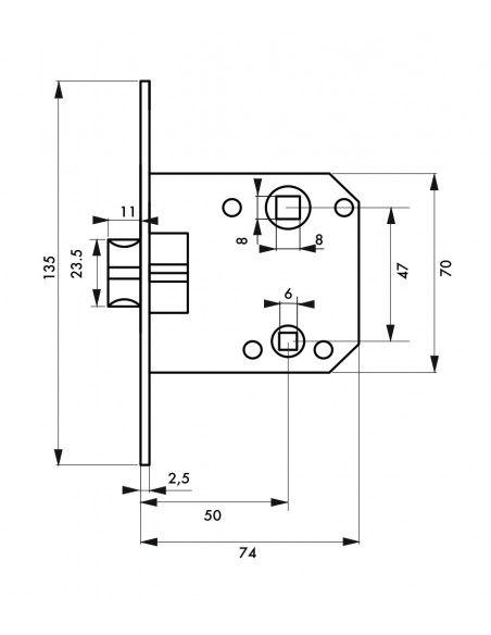 Κλειδαριά μεσόπορτας WC 50 x 47 THIRARD THIRARD - 2