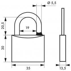 Λουκέτο TYPE1 ορειχάλκινο νίκελ 35 χιλ. inox λαιμός - 2 κλειδιά THIRARD THIRARD - 1 2