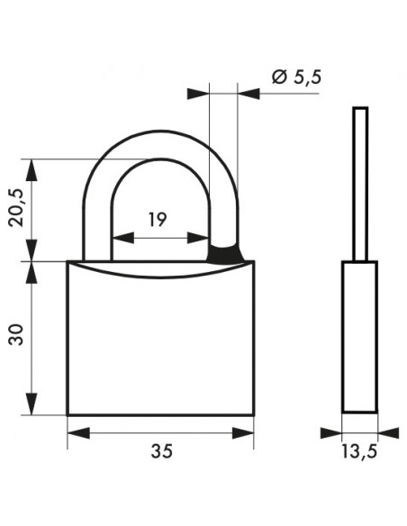 Λουκέτο TYPE1 ορειχάλκινο νίκελ 35 χιλ. inox λαιμός - 2 κλειδιά THIRARD THIRARD - 2